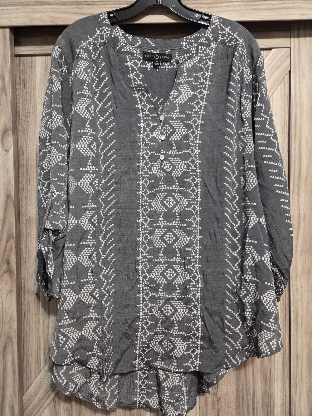 Fred David Gray Printed V-Neck Tunic Top